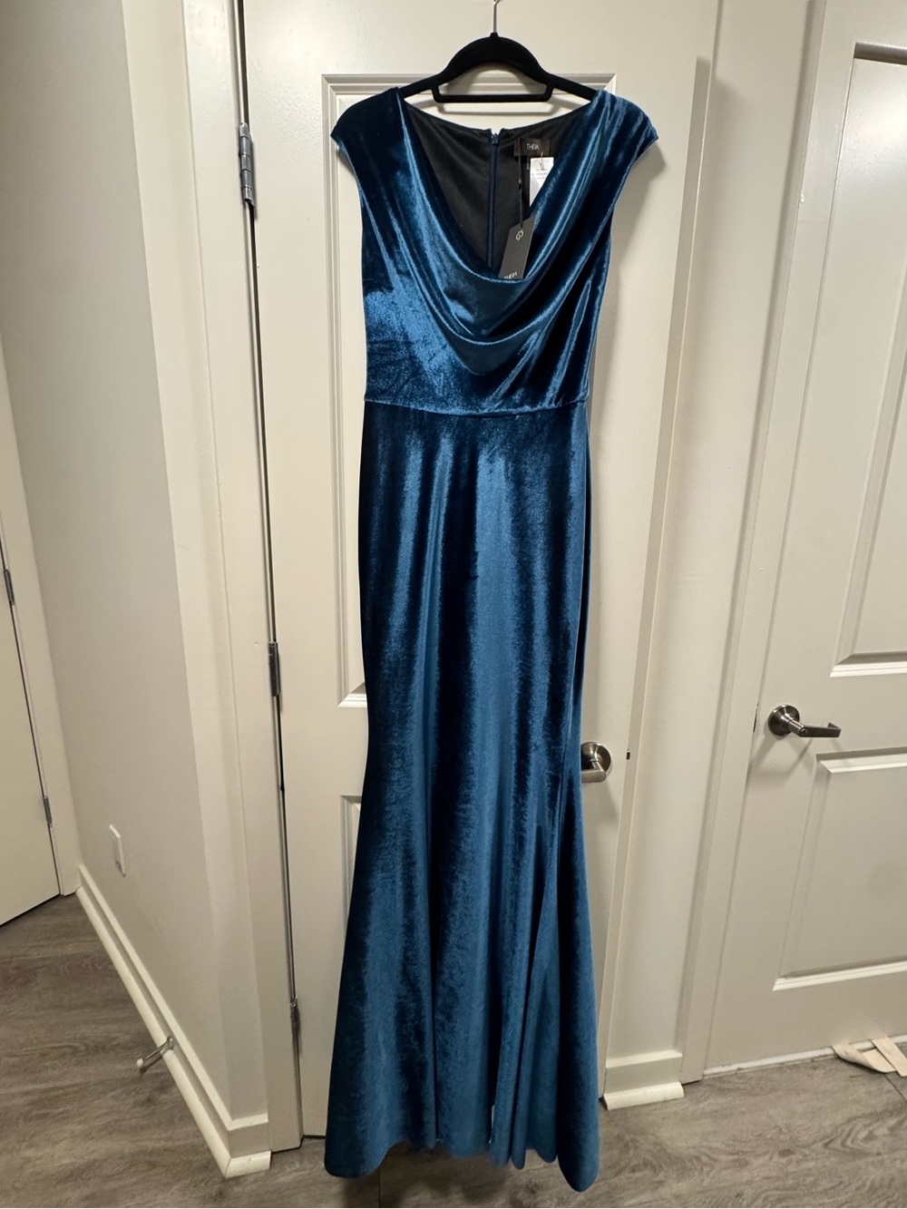 Theia Blue Velvet Evening Formal Gown